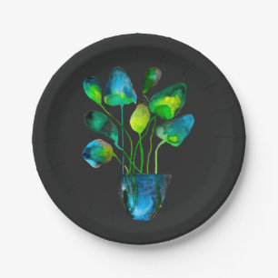 Waterverf plant groen en blauw abstract papieren bordje