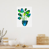 Waterverf plant groen en blauw abstract poster (Keuken)