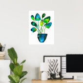 Waterverf plant groen en blauw abstract poster (Thuiskantoor)