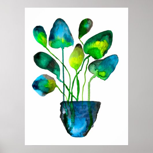 Waterverf plant groen en blauw abstract poster (Voorkant)