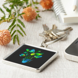 Waterverf plant groen en blauw abstract sleutelhanger