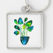 Waterverf plant groen en blauw abstract sleutelhanger (Voorkant)