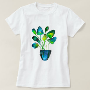 Waterverf plant: groen en blauw abstract T-Shi T-shirt