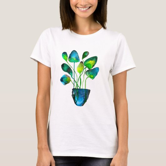 Waterverf plant: groen en blauw abstract T-Shi T-shirt (Voorkant)