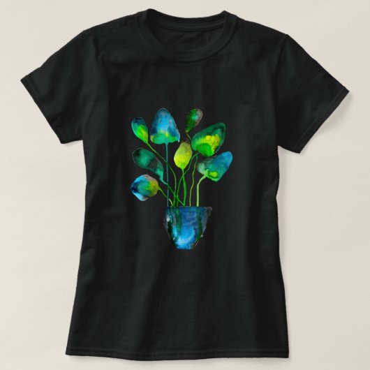 Waterverf plant groen en blauw abstract t-shirt (Design voorkant)