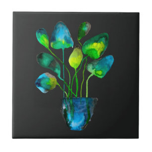 Waterverf plant groen en blauw abstract tegeltje