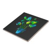 Waterverf plant groen en blauw abstract tegeltje (Zijkant)