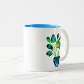 Waterverf plant groen en blauw abstract tweekleurige koffiemok (Voorkant rechts)
