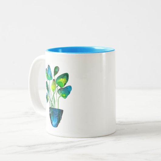 Waterverf plant groen en blauw abstract tweekleurige koffiemok (Voorkant links)