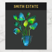 Waterverf plant groen en blauw abstract wijn etiket (Enkel label)