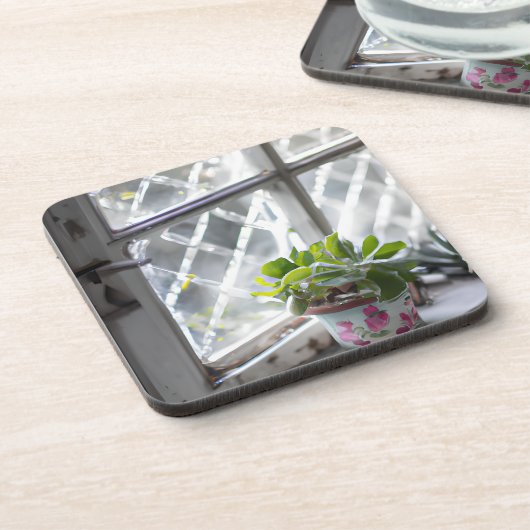 Waterverf  Plant in het venster Bier Onderzetter (Linkerzijde)