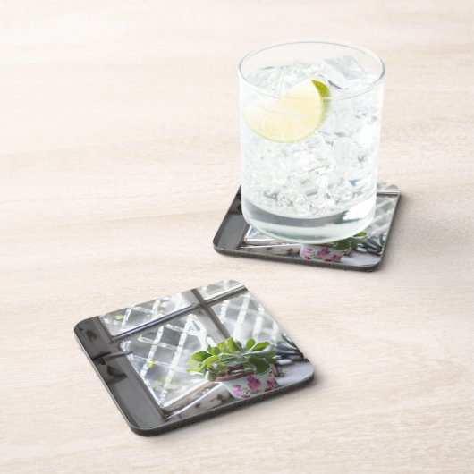 Waterverf  Plant in het venster Bier Onderzetter (Rechterzijde)