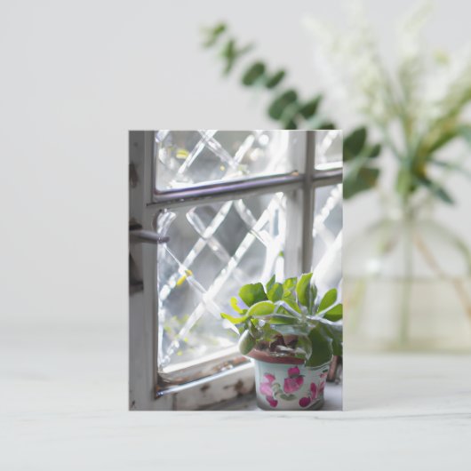 Waterverf Plant in het venster Briefkaart (Staand voorkant)