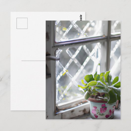 Waterverf Plant in het venster Briefkaart (Voorkant / Achterkant)