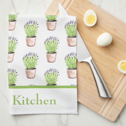 Waterverf plant lavender kruid Rustisch Theedoek (Quarter Fold)