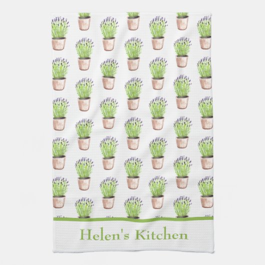 Waterverf plant lavender kruid Rustisch Theedoek (Verticaal)