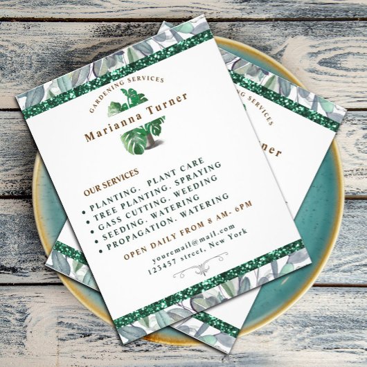 Waterverf plant Tuinieren Service, Tuinbouwer Flyer