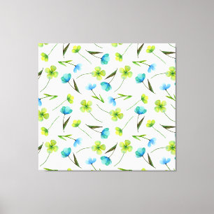 Waterverf Planten: Bloemen naadloos patroon. Canvas Afdruk