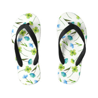 Waterverf Planten: Bloemen naadloos patroon. Kinder Teenslippers