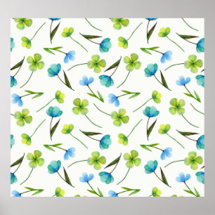 Waterverf Planten: Bloemen naadloos patroon. Poster