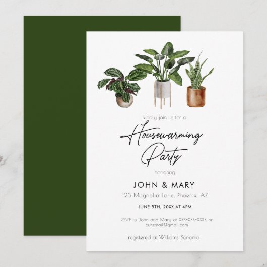 Waterverf Planten Housewarming Party Kaart (Voorkant / Achterkant)