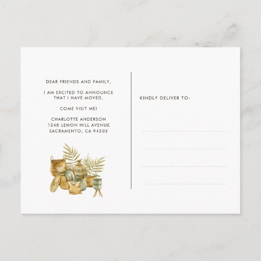 Waterverf Planten Nieuwe adreswijziging Aankondigi Aankondigingskaart (Achterkant)