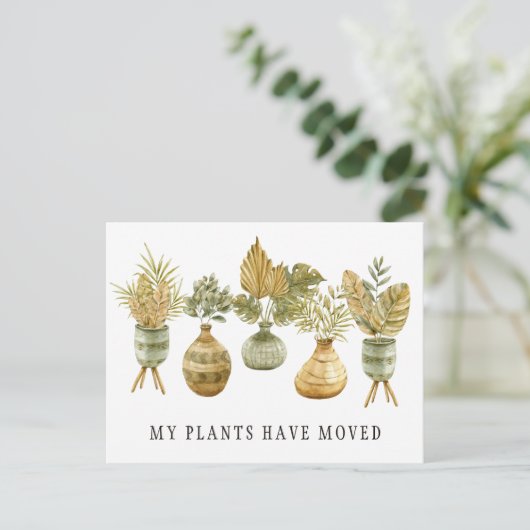 Waterverf Planten Nieuwe adreswijziging Aankondigi Aankondigingskaart (Staand voorkant)