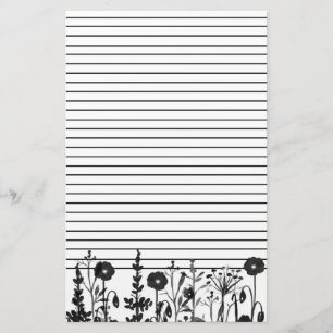 Waterverf Planten Wildbloemen Zwart gelamineerd Briefpapier