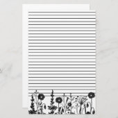 Waterverf Planten Wildflowers Black Lined Briefpapier (Voorkant / Achterkant)