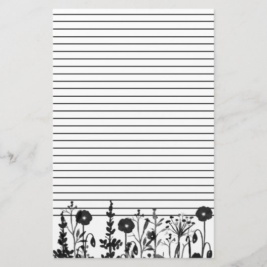 Waterverf Planten Wildflowers Black Lined Briefpapier (Voorkant)