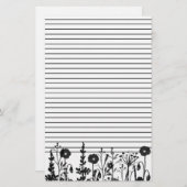 Waterverf Planten Wildflowers Black Lined Briefpapier (Voorkant / Achterkant)