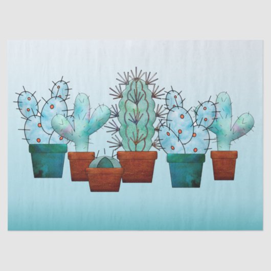 Waterverf Planten woestijn Cactus Tissuepapier (Voorkant)