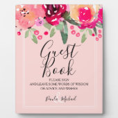Waterverf plaquette Floral Pink Guest Book Fotoplaat (Voorkant)