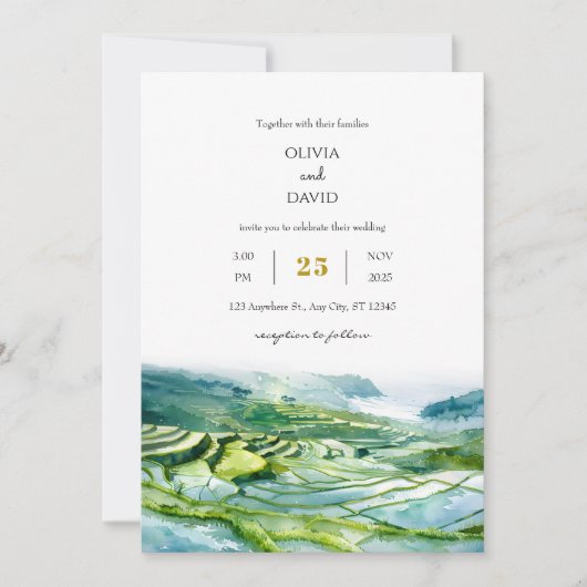Waterverf platteland kust veld strand bruiloft kaart (Voorkant)