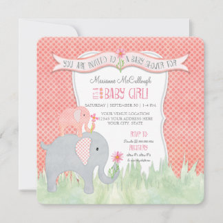 Waterverf Plein Schattige Meisje Baby shower Olifa Kaart