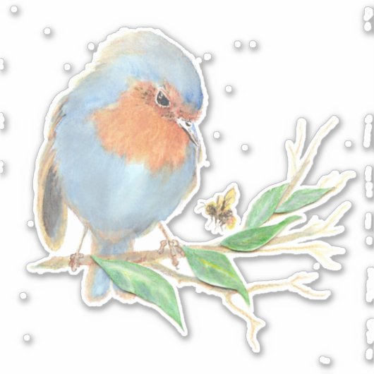 Waterverf Plezier Engels Robin Bird & Bee Sticker (Voorkant)