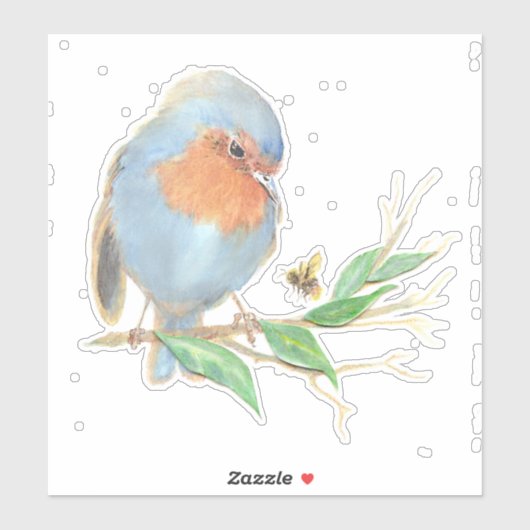 Waterverf Plezier Engels Robin Bird & Bee Sticker (Vel)