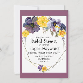 Waterverf Plum grijs geel bloemengoud Lijst Kaart