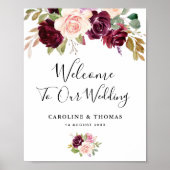 waterverf plum paarse florale bruiloft welkomstbor poster (Voorkant)