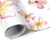 Waterverf Plumeria en Hibiscus wrapping Paper Cadeaupapier (Rol Hoek)