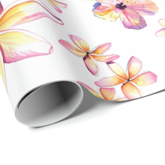 Waterverf Plumeria en Hibiscus wrapping Paper Cadeaupapier (Rol Hoek)