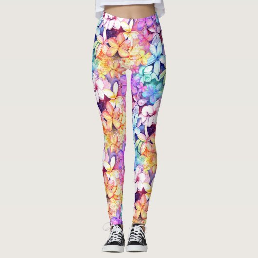 Waterverf Plumeria Flowers van de Leggings van Haw (Voorkant)