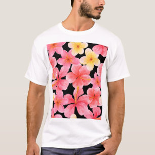 Waterverf Plumeria Hibiscus bloemenpatroon T-shirt