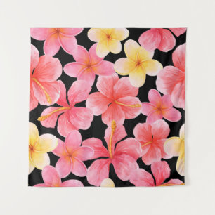 Waterverf Plumeria Hibiscus bloemenpatroon Wandkleed
