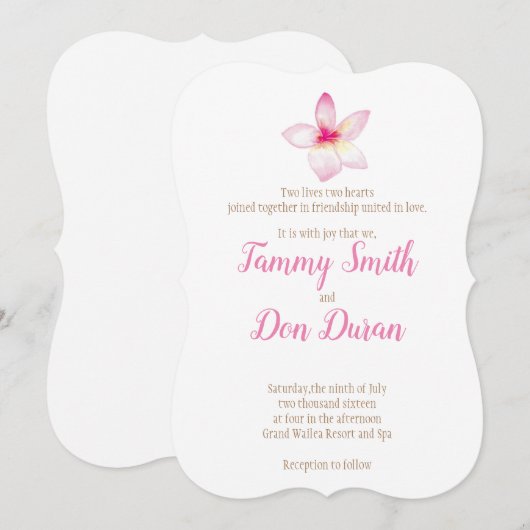 Waterverf Plumeria-uitnodiging Kaart (Voorkant / Achterkant)