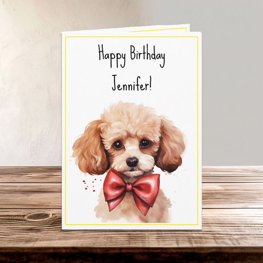 Waterverf poedel Puppy Dog Verjaardagsnaam Kaart