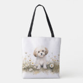 Waterverf poedelhond in madeliefjes tote bag (Achterkant)