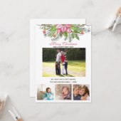 Waterverf Poinsettia 4 Collage Multi-Photo Kaart (Voorkant / Achterkant in situ)