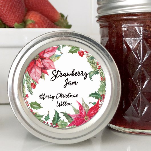 Waterverf Poinsettia Blank Ronde Sticker