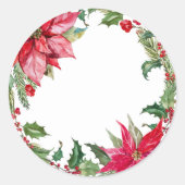 Waterverf Poinsettia Blank Ronde Sticker (Voorkant)